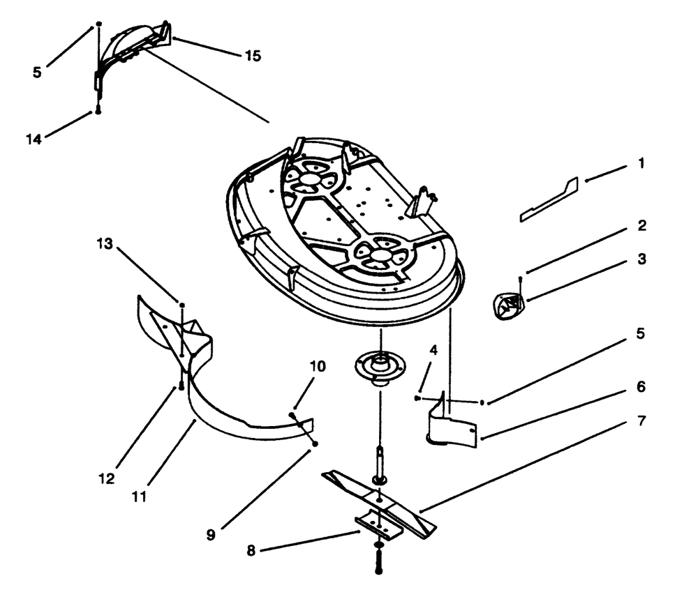 Baffle And Blade Assembly Diagram and Parts List for 79170 (3900001 - 3999999)(1993) Lawn Boy Lawn Tractor Accessories